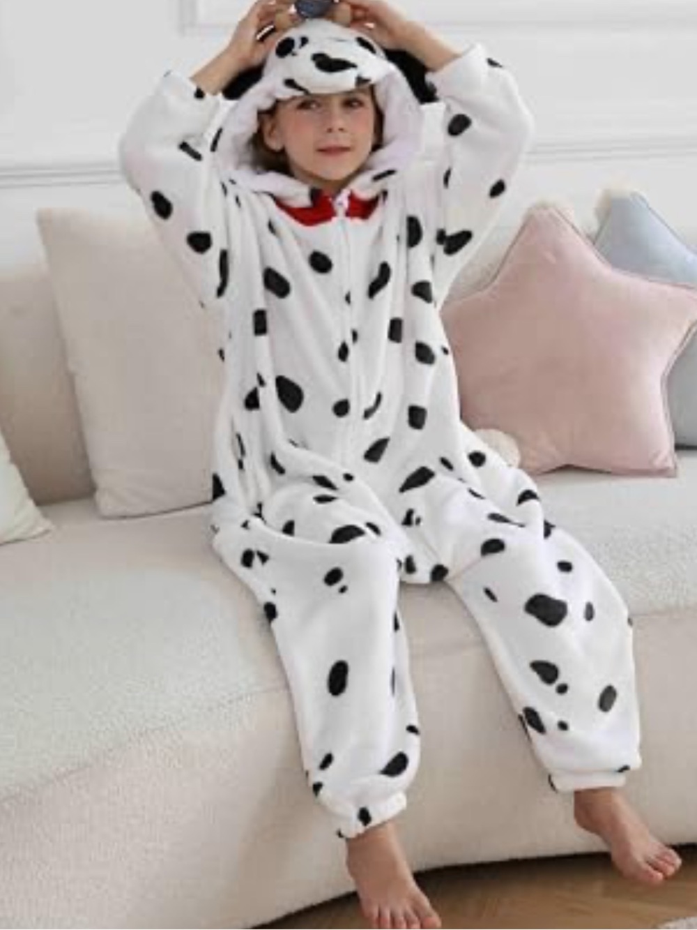 Kids Dalmatian Hooded One-Piece Pajamas - White & Black 7-8 years old - Picture 5 of 5